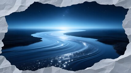 A river at night seen through torn paper