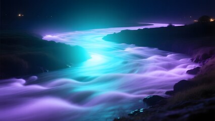 A river flowing with light in an eerie landscape