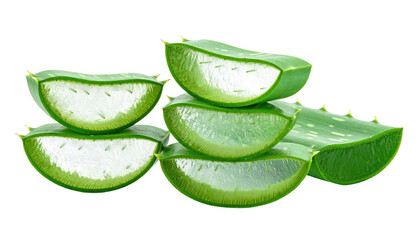 Stacked aloe vera slices, vibrant green and white