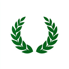 Green laurel wreath with symmetrical leaves on a white background, symbolizing victory, honor, and achievement in a simple and elegant design
