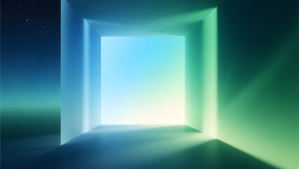A room with blue and green light coming out of its walls