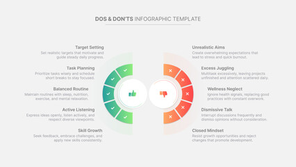 Fototapeta premium Circle Round Dos and Don'ts, Pros and Cons, VS, Versus Comparison Infographic Design Template