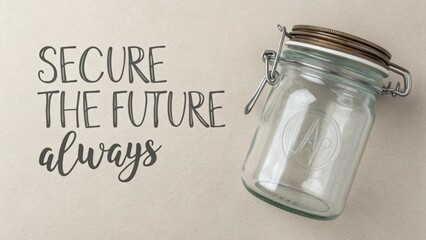 Creative motivation with glass jar and handwritten text for saving ideas, encourage financial planning and future security