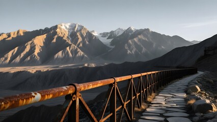 A rustic path leading through mountains