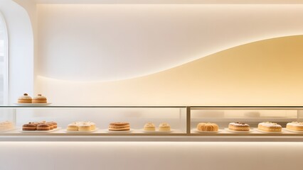 A selection of pastries on display in an elegant bakery foodie pastries