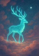 Fototapeta premium Mystical glowing deer in sky