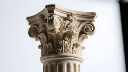 A single Corinthian column head sculpted in plaster