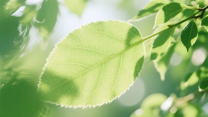 A single leaf on a tree branch with water droplets