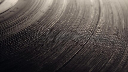 Dark abstract texture of a worn metallic disc with circular patterns and subtle light reflections creating a moody background