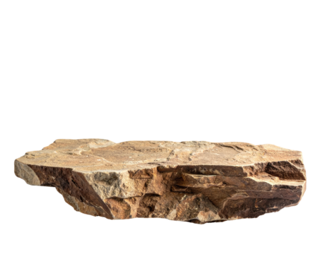 Natural stone slab, rough textured, light beige and brown tones,  isolated on black background