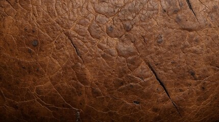An abstract background of old, crumpled brown leather, showcasing a detailed and rugged texture with natural wrinkles and cracks