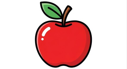 Red apple vector illustration with leaf on white background
