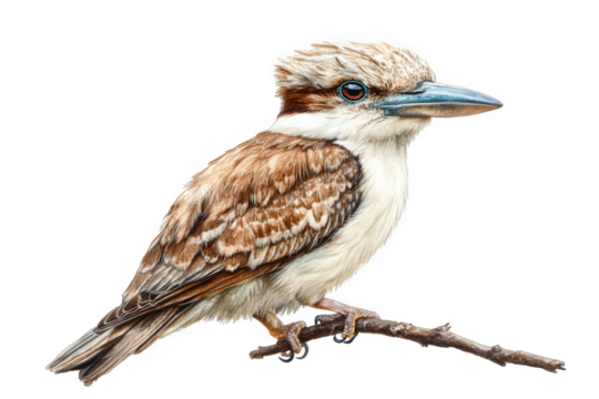 A kookaburra perched on a branch, displaying its distinctive plumage and characteristic features, showcasing its natural habitat, isolated on transparent background