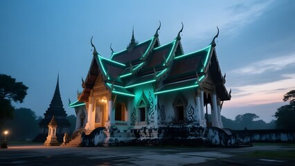Obraz premium A temple lit up with green lights