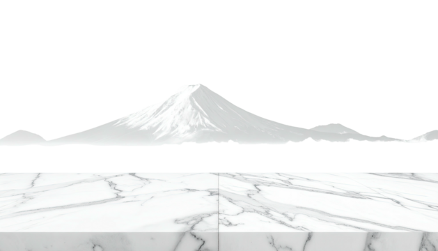 Snowy mountain silhouette on a marble surface