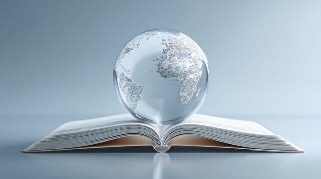Clear Glass Globe on Open Book Symbolizing Knowledge and Global Awareness for Education and Travel Themes