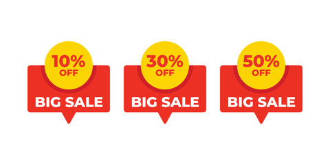 Red Sale Tags with Multiple Discount Percentages for Promotional Marketing