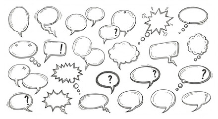 Fototapeta premium A collection of various hand-drawn speech bubbles, illustrating communication and thought.