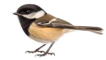 A charming blackcapped chickadee perched delicately, its small size and distinctive markings highlighted against an isolated on transparent background, showcasing its unique beauty