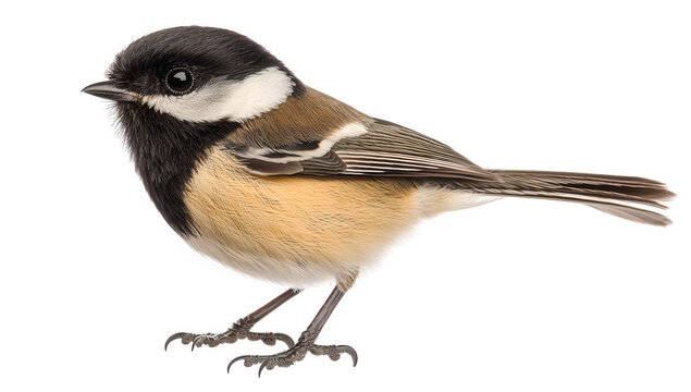 A charming blackcapped chickadee perched delicately, its small size and distinctive markings highlighted against an isolated on transparent background, showcasing its unique beauty