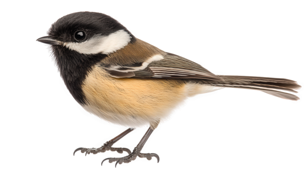 A charming blackcapped chickadee perched delicately, its small size and distinctive markings highlighted against an isolated on transparent background, showcasing its unique beauty