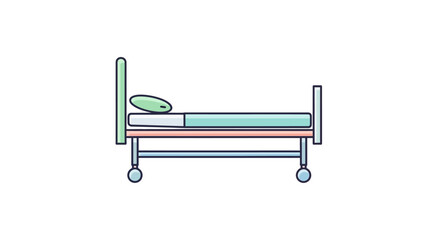 Stylized vector illustration of a hospital bed with pastel color palette and soft shadows