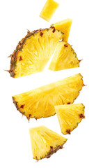 Pineapple slices, vibrant yellow, cascading