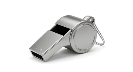 Classic Silver Metal Whistle Isolated on White Background for Sports, Safety, and Attention Signaling