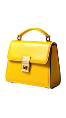 Bright yellow, small, structured handbag with a top handle and clasp closure