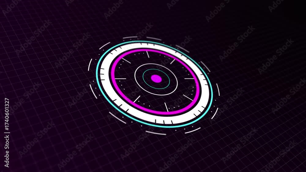 Wall mural abstract hud icon animation. 3d hud circle animation with grid background. 4k video motion