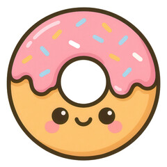 Cute Pink Frosted Donut Cartoon with Sprinkles
