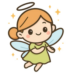 Cute Cartoon Angel Girl with Wings and Halo
