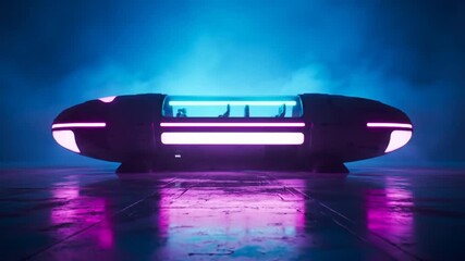 Futuristic neon transport pod hovering softly - Powered by Adobe