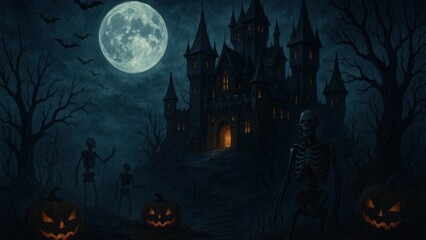Haunted castle under moonlight
