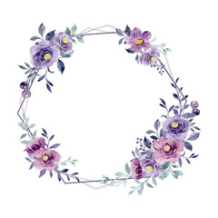 Watercolor purple rose floral diagonal frame
