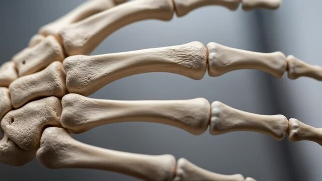 Close-up of human hand bones, showing the structure and joints.