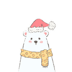 Christmas polar bear portrait. Cute winter character isolated on white.