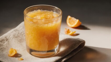 Fototapeta premium Refreshing Orange Granita Slush Drink in a Glass with Natural Sunlight.