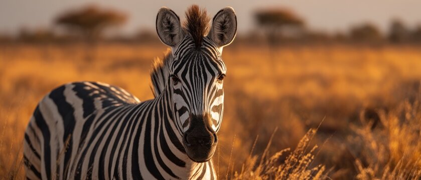 Zebra portrait in golden hour light