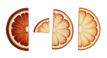 Vibrant sliced citrus fruits texture abstract composition on dark canvas