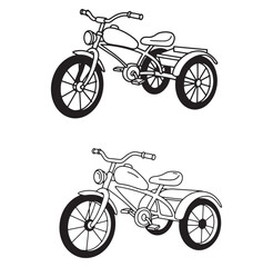 Fototapeta premium Black and white outlined vector illustration of classic motorcycle with sidecar design