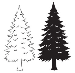 Obraz premium Minimalist black and white christmas tree vector illustration for winter holiday decor