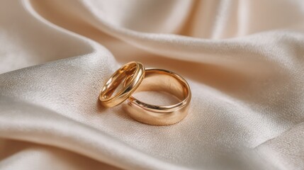 Two golden wedding rings on silky fabric