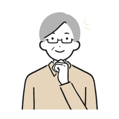 Senior Man Smiling with Hand on Chin Idea Concept Illustration Vector