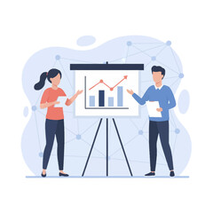 Inclusive Workplace Art Professional flat illustration of a diverse team and data chart. Ideal for business strategy, team success, and organizational culture concepts.