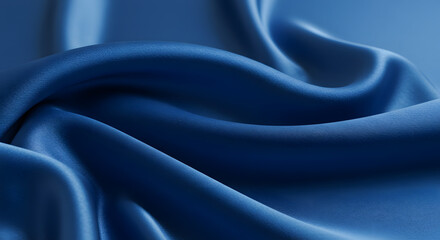 Fototapeta premium A mesmerizing close-up reveals the fluid and elegant draping of rich blue fabric, its smooth texture highlighted by subtle light, creating a sense of luxurious softness and serene depth in the