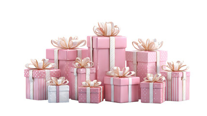 Obraz premium Pink gift boxes with satin bows on blue background minimalist festive present arrangement for holiday gifting celebrations product mockups greeting cards web banners and social media visuals 