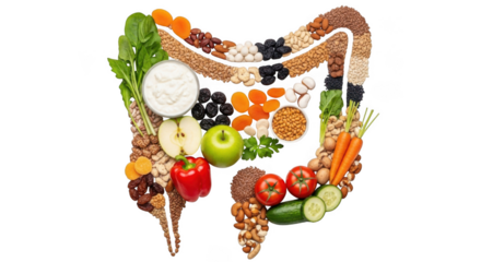 Healthy diet shapes digestive system with fruits vegetables grains and nuts