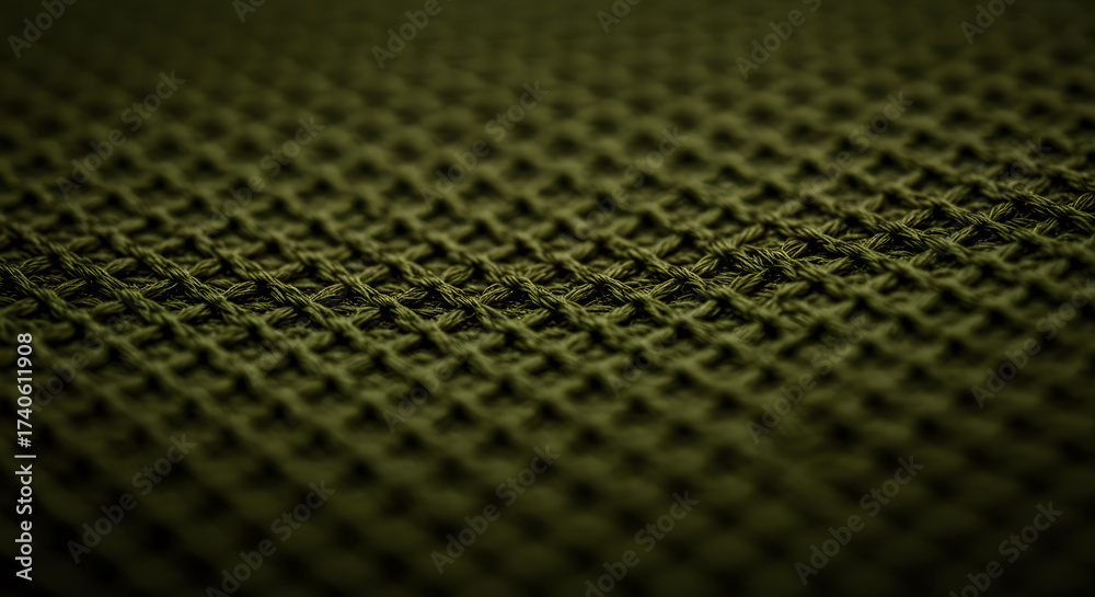 Wall mural a close-up shot reveals the intricate texture of a dark green woven fabric, its repeating pattern cr