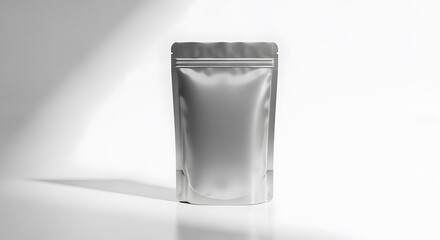 Silver Stand-up Pouch Mockup on White Background for Packaging Design
